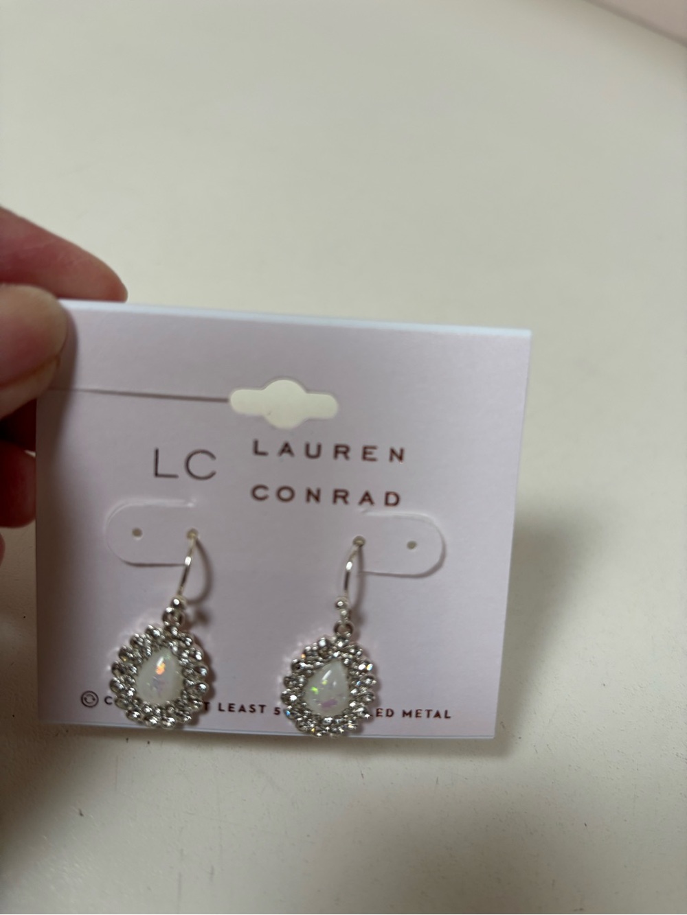 LC Lauren Conrad Opalescent Teardrop Halo Earrings in Silver - Picture 2 of 4